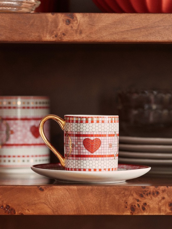 Anthropologie Other - Anthropologie Bistro Espresso Cup Saucer 24KT Tile Stoneware Heart Bow & Arrow
